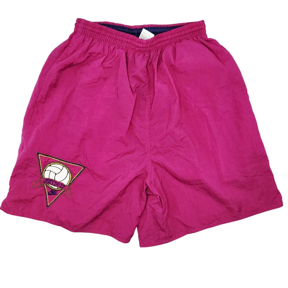 Vintage Nike Men's Size S "JUST DO IT" Fuchsia Nylon Applique Athletic Shorts